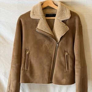 Zara Tan Faux Suede Jacket with Shearling Interior